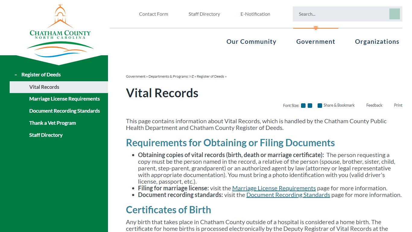 Vital Records | Chatham County, NC